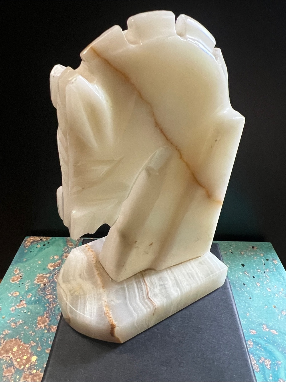 Hand-Carved Marble Onyx horse head Cream Decorative Sculpture - Home Art Accent